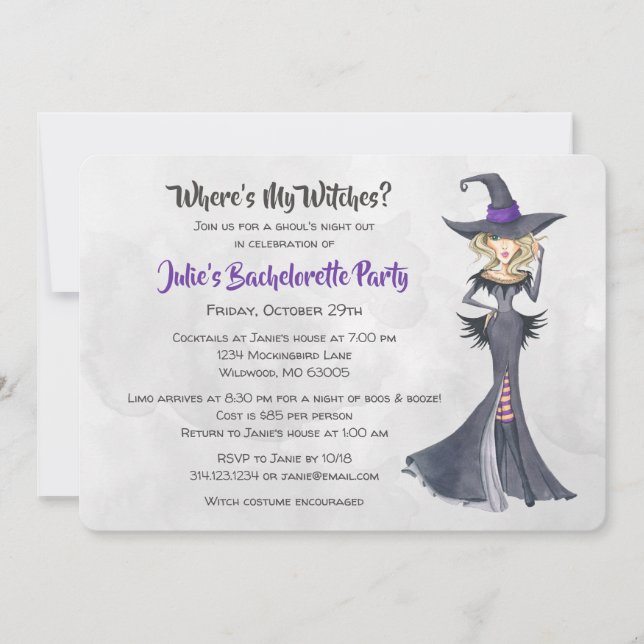 Halloween Bad Witches Bachelorette Party Inbjudningar (Framsida)
