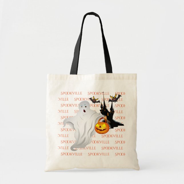 Halloween Bag-Ghost Tote Bag Tygkasse (Framsidan)