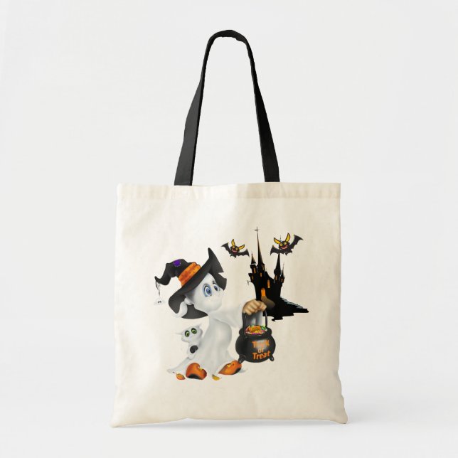Halloween Bag-Ghost Tote Bag Tygkasse (Framsidan)