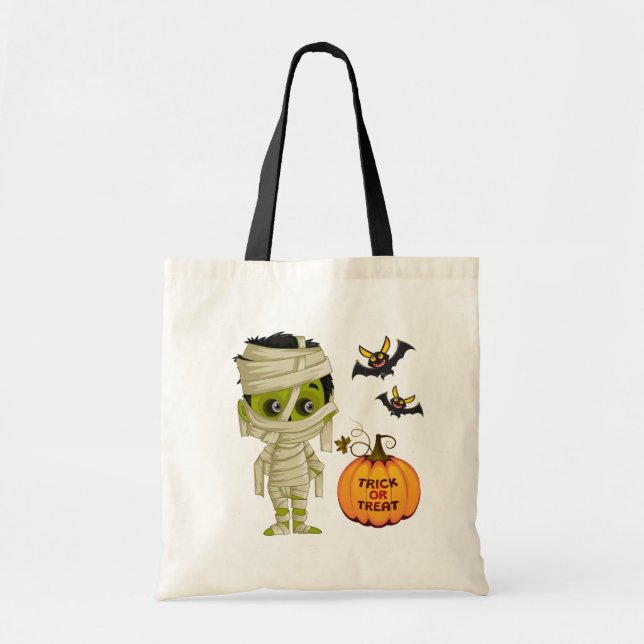 Halloween Bag-Mummy Boy Tote Bag Tygkasse (Framsidan)