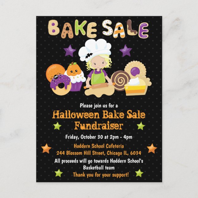 Halloween Bake Sale Fundraiser-inbjudan Vykort (Framsida)