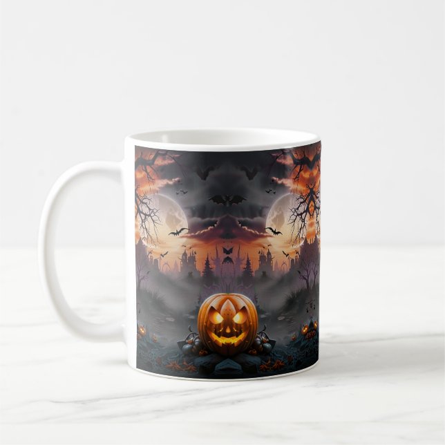 Halloween-bakgrund i Orange och Grått Tones Kaffemugg (Vänster)