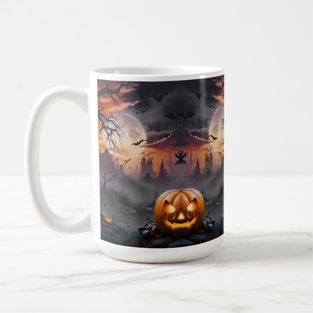 Halloween-bakgrund i Orange och Grått Tones Kaffemugg (Vänster)