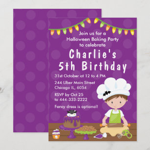 Halloween Baking Birthday Brown Hair Boy Invatio Inbjudningar