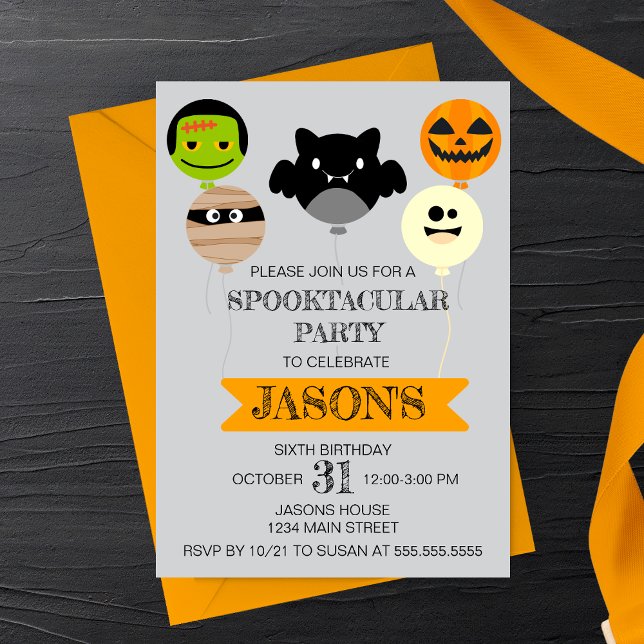 Halloween Balloons-uppspelningsbar Födelsedagsfest Inbjudningar (Skapare uppladdad)