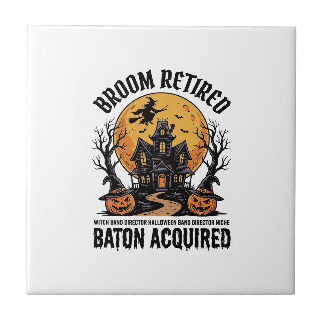 Halloween banddirigent häxa husdesign kakelplatta (Framsidan)