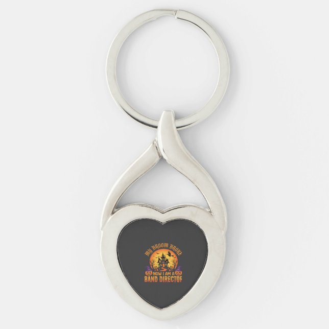 Halloween banddirigent häxkvast spökhus  twisted heart silverfärgad nyckelring (Framsidan)