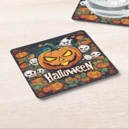 Halloween-Banner mit Kürbissen und Geistern -  Underlägg Papper Kvadrat