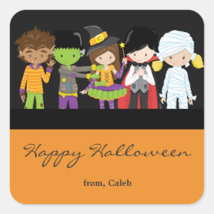 Halloween-barn i kostym söta partysticker fyrkantigt klistermärke