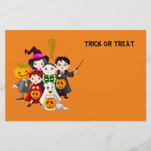 Halloween-barn lurar eller behandlar flygblad