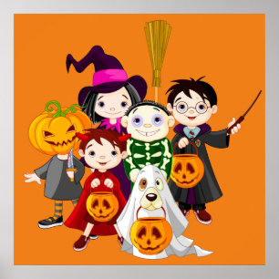 Halloween-barn lurar eller behandlar poster