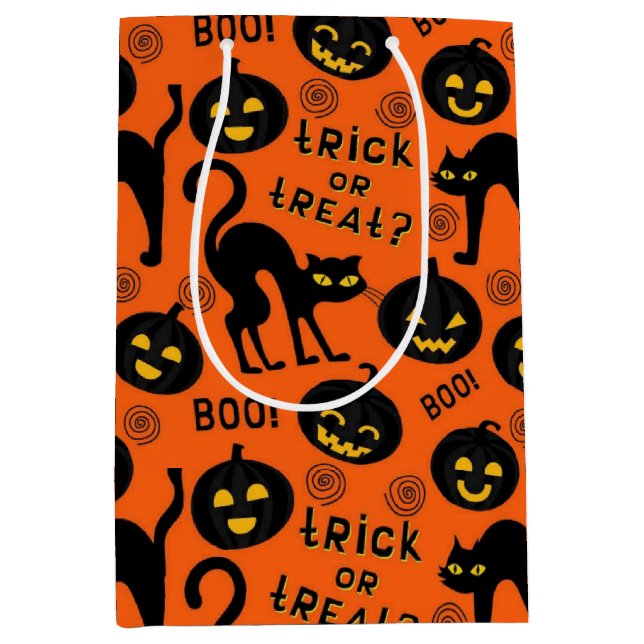 Halloween-barn trick or treat svart katt pumpa (Framsidan)