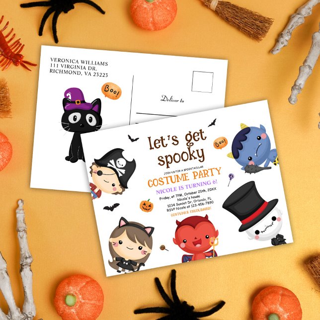 Halloween Barns födelsedag Costume Party Cute Funn Inbjudan Vykort (Halloween Kids Birthday Costume Party Cute Funny Invitation Postcard)