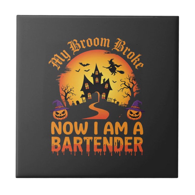 Halloween Bartender Spökhus Häxa Pumpa De Kakelplatta (Framsidan)