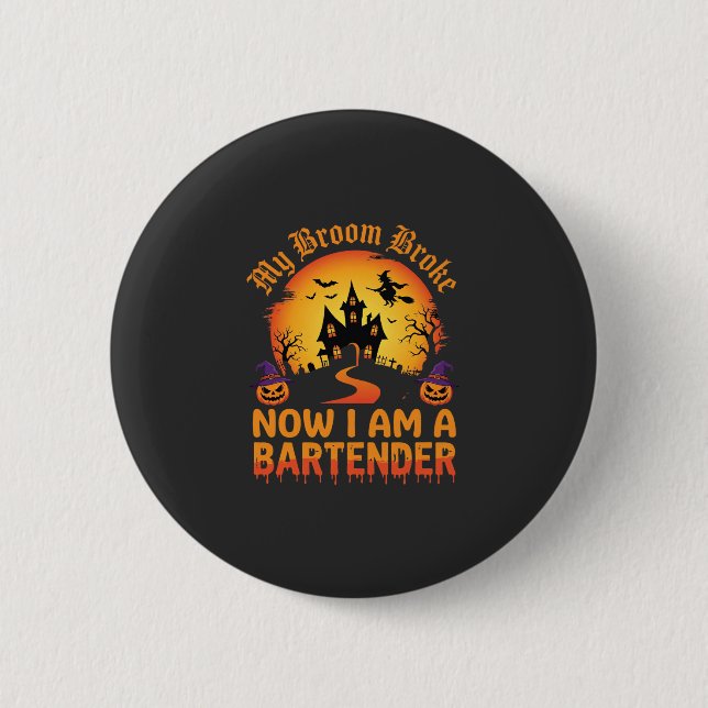 Halloween Bartender Spökhus Häxa Pumpa De Knapp (Framsida)