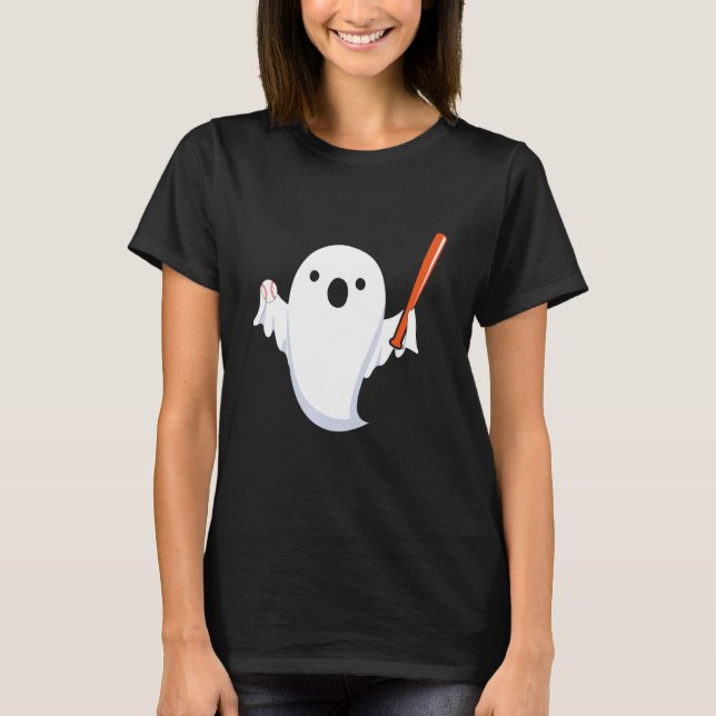 Halloween Baseball Ghost Baseball Player Halloween T Shirt (Framsida)