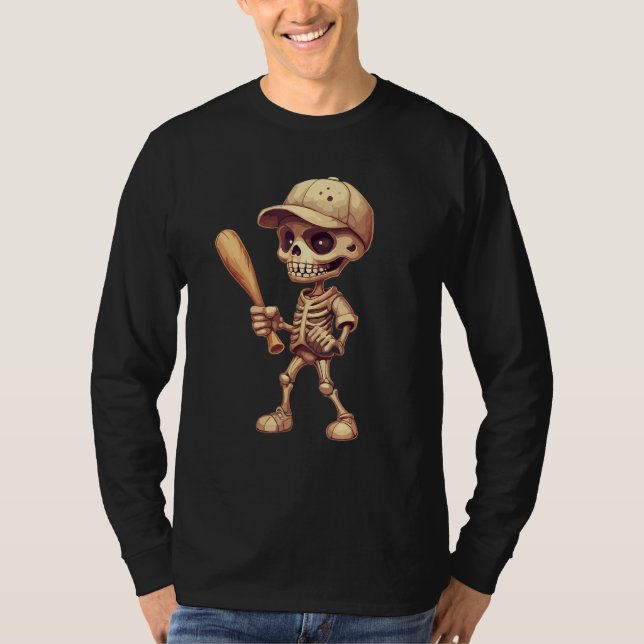 Halloween baseball skeleton for youth boys basebal t shirt (Framsida)