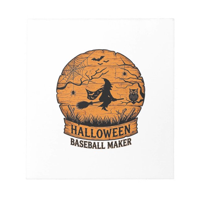 Halloween Baseboll Maker Flygande Häxa Trä Måne  Anteckningsblock (Framsida)