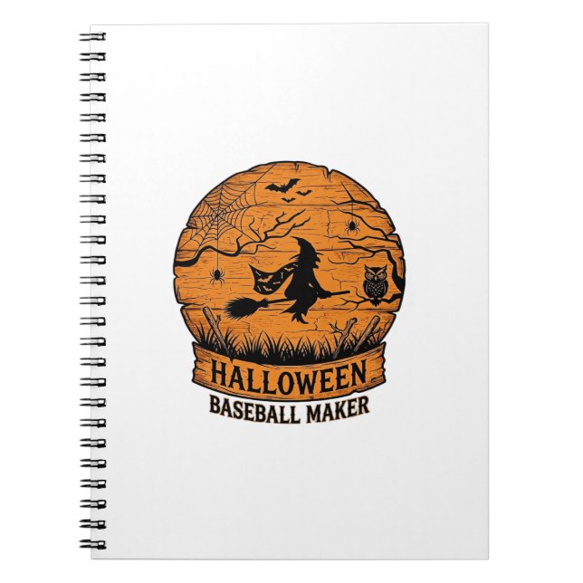 Halloween Baseboll Maker Flygande Häxa Trä Måne  Anteckningsbok (Framsidan)