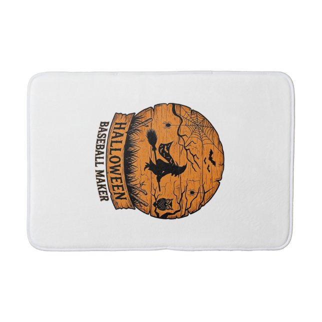 Halloween Baseboll Maker Flygande Häxa Trä Måne  Badrumsmatta (Framsidan)