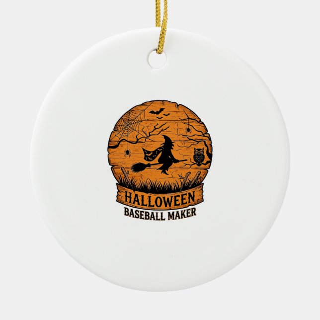 Halloween Baseboll Maker Flygande Häxa Trä Måne  Julgransprydnad Keramik (Framsidan)