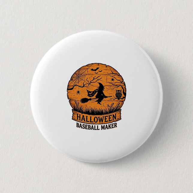 Halloween Baseboll Maker Flygande Häxa Trä Måne  Knapp (Framsida)