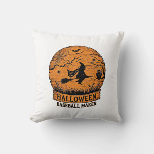 Halloween Baseboll Maker Flygande Häxa Trä Måne Kudde