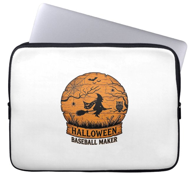 Halloween Baseboll Maker Flygande Häxa Trä Måne  Laptop Fodral (Framsidan)