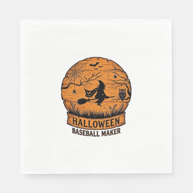 Halloween Baseboll Maker Flygande Häxa Trä Måne  Pappersservett (Framsidan)