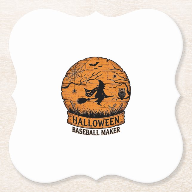 Halloween Baseboll Maker Flygande Häxa Trä Måne  Underlägg Papper (Framsida)
