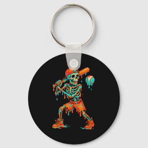 Halloween Baseboll Skelett Glass Drip Baseboll Nyckelring
