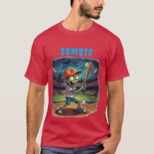 Halloween Baseboll, Zombie, Hjärnor Över Baser  T Shirt (Framsida)