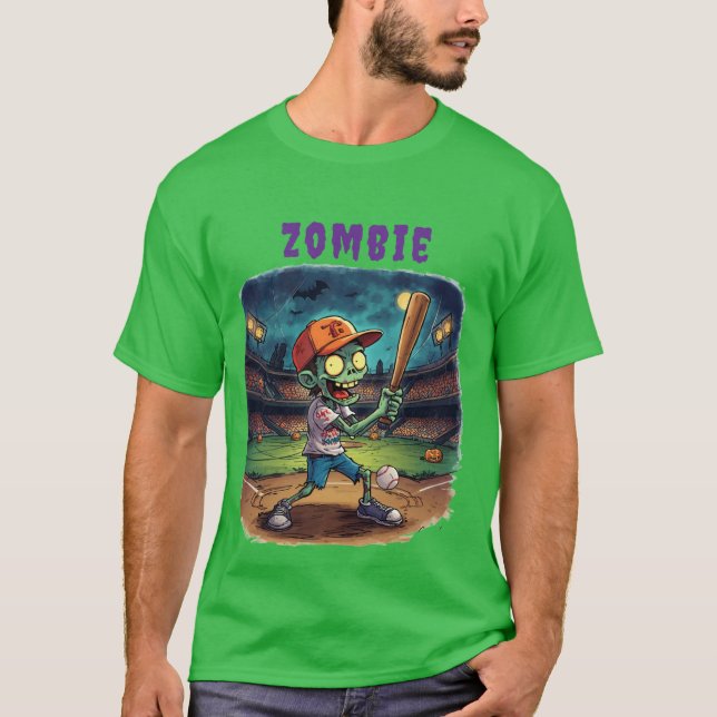Halloween Baseboll, Zombie, Hjärnor Över Baser  T Shirt (Framsida)