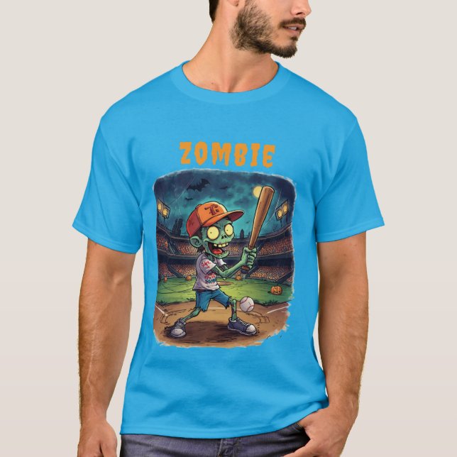 Halloween Baseboll, Zombie, Hjärnor Över Baser T Shirt (Framsida)