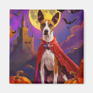 Halloween Basenji Hund Pumpa Skräckinjagande Magnet