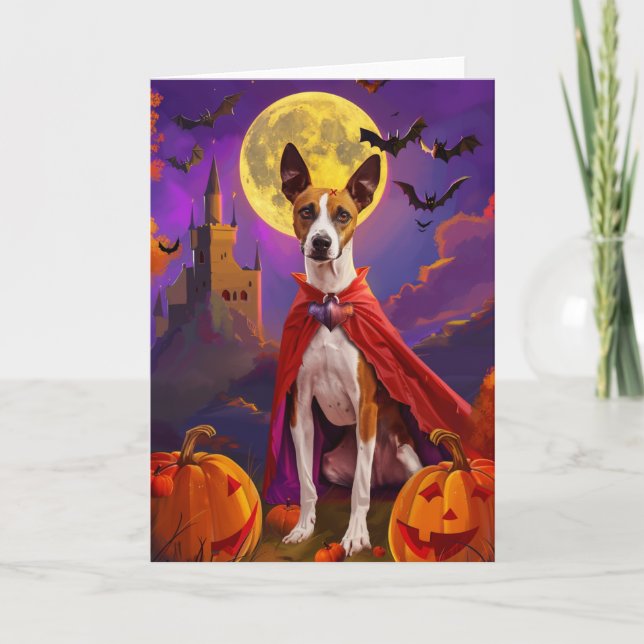 Halloween Basenji Hund Pumpkins Scary Kort (Framsida)