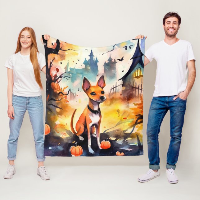 Halloween Basenji Med Pumpa Skräck  Fleecefilt (På plats)
