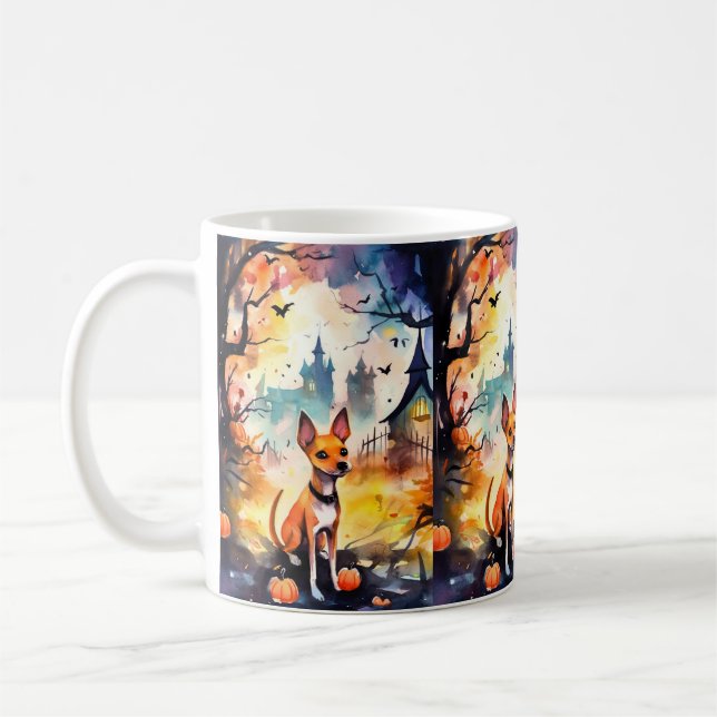 Halloween Basenji Med Pumpa Skräck  Kaffemugg (Vänster)