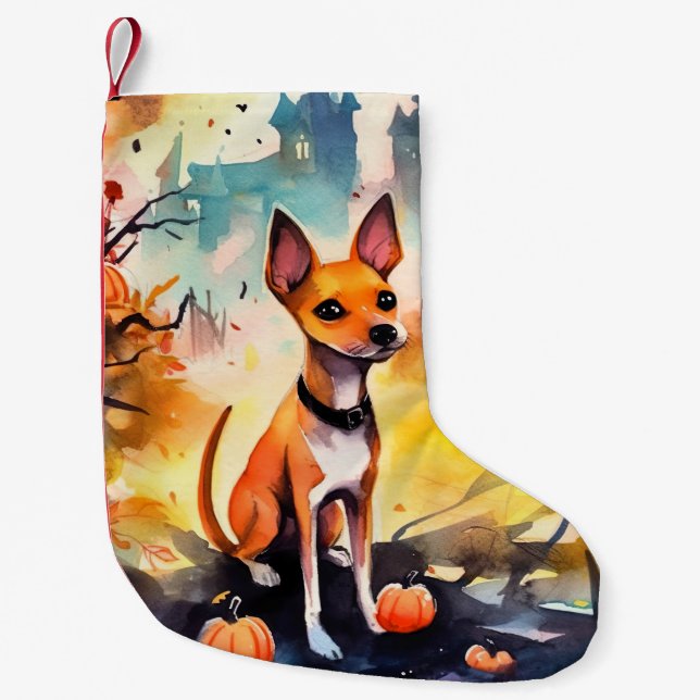 Halloween Basenji Med Pumpa Skräck  Liten Julstrumpa (Framsidan)