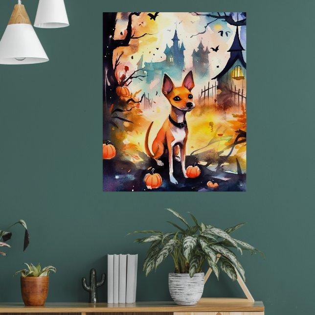 Halloween Basenji Med Pumpa Skräck  Poster (Vardagsrum 1)