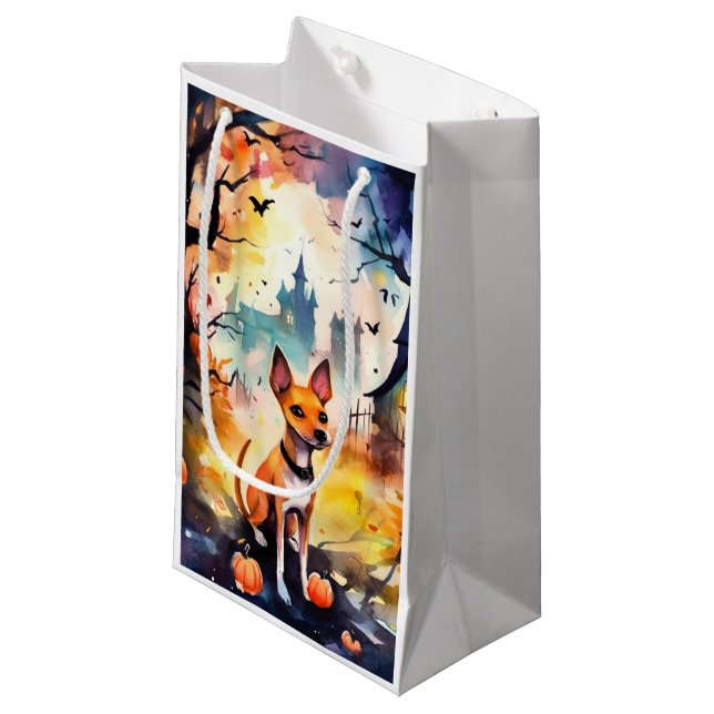 Halloween Basenji med pumpor Scary (Framsidan Vinklad)