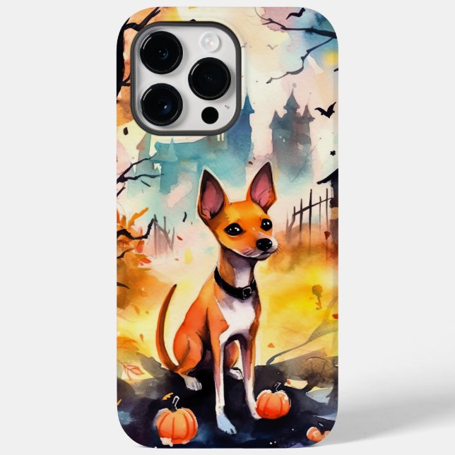 Halloween Basenji med pumpor Scary (Baksida)