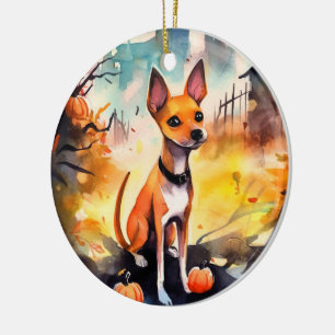 Halloween Basenji med pumpor Scary Julgransprydnad Keramik
