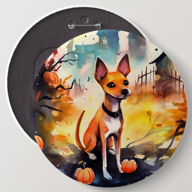 Halloween Basenji med pumpor Scary Knapp (Framsida & baksida)