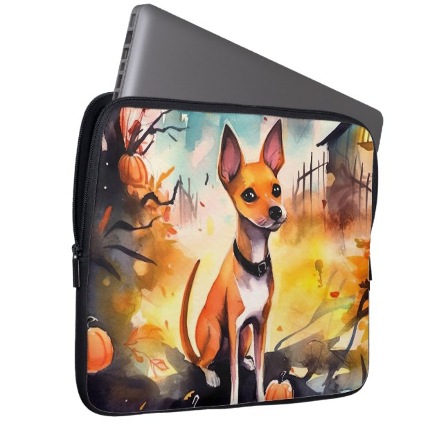 Halloween Basenji med pumpor Scary Laptop Fodral (Framsidan Höger)