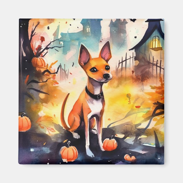 Halloween Basenji med pumpor Scary Magnet (Framsidan)