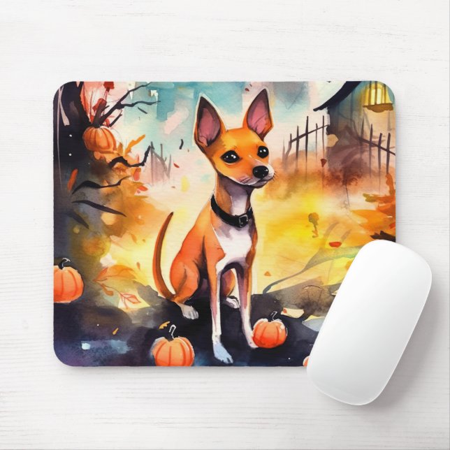 Halloween Basenji med pumpor Scary Musmatta (Med mus)