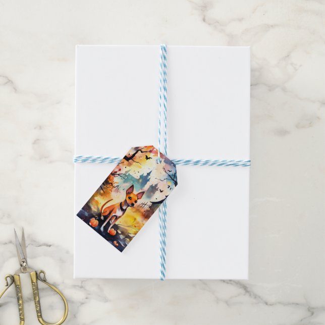 Halloween Basenji med pumpor Scary Presentetikett (Med Snöre)