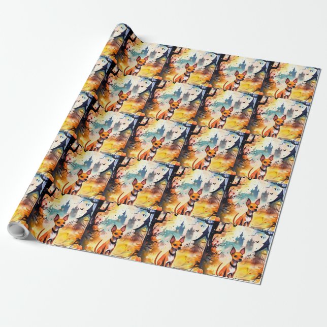 Halloween Basenji med pumpor Scary Presentpapper (Utrullad)