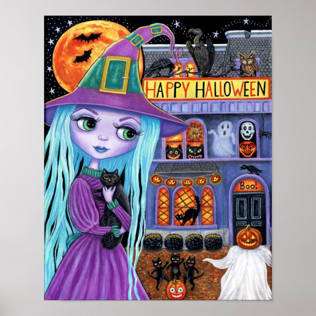 Halloween Bash Black Cat Cute Witch Hemat House Poster (Framsidan)